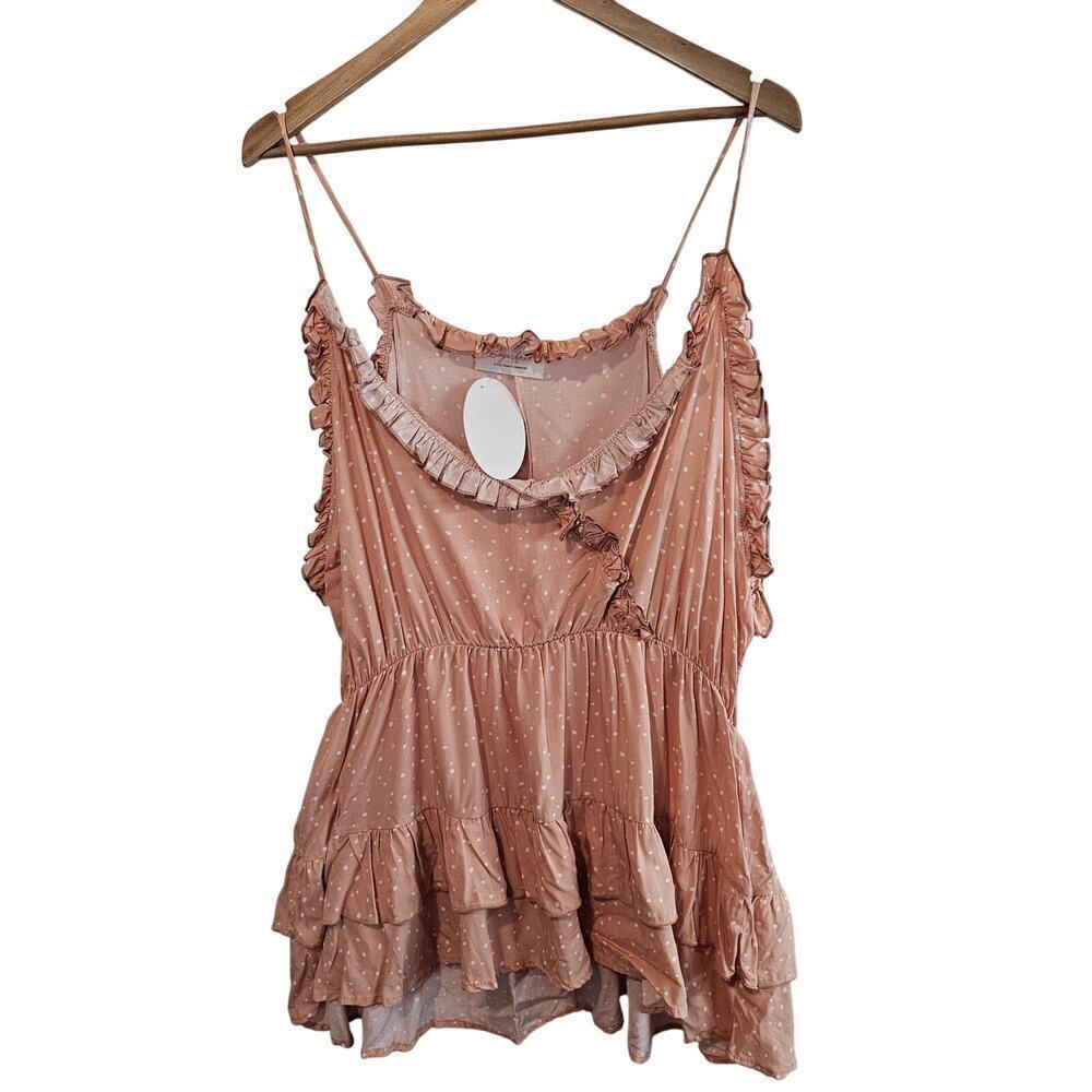 Sugarfox Babydoll Blouse Womens 3X Pink Polka Dot Tiered Ruffles Fairy Boho